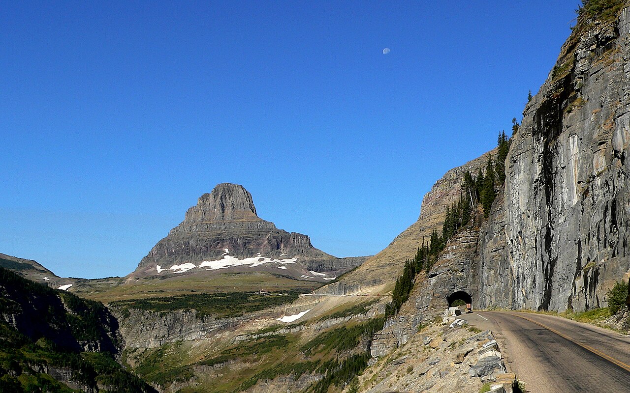 Going-to-the-Sun Road along the mountainside in Glacier National Park