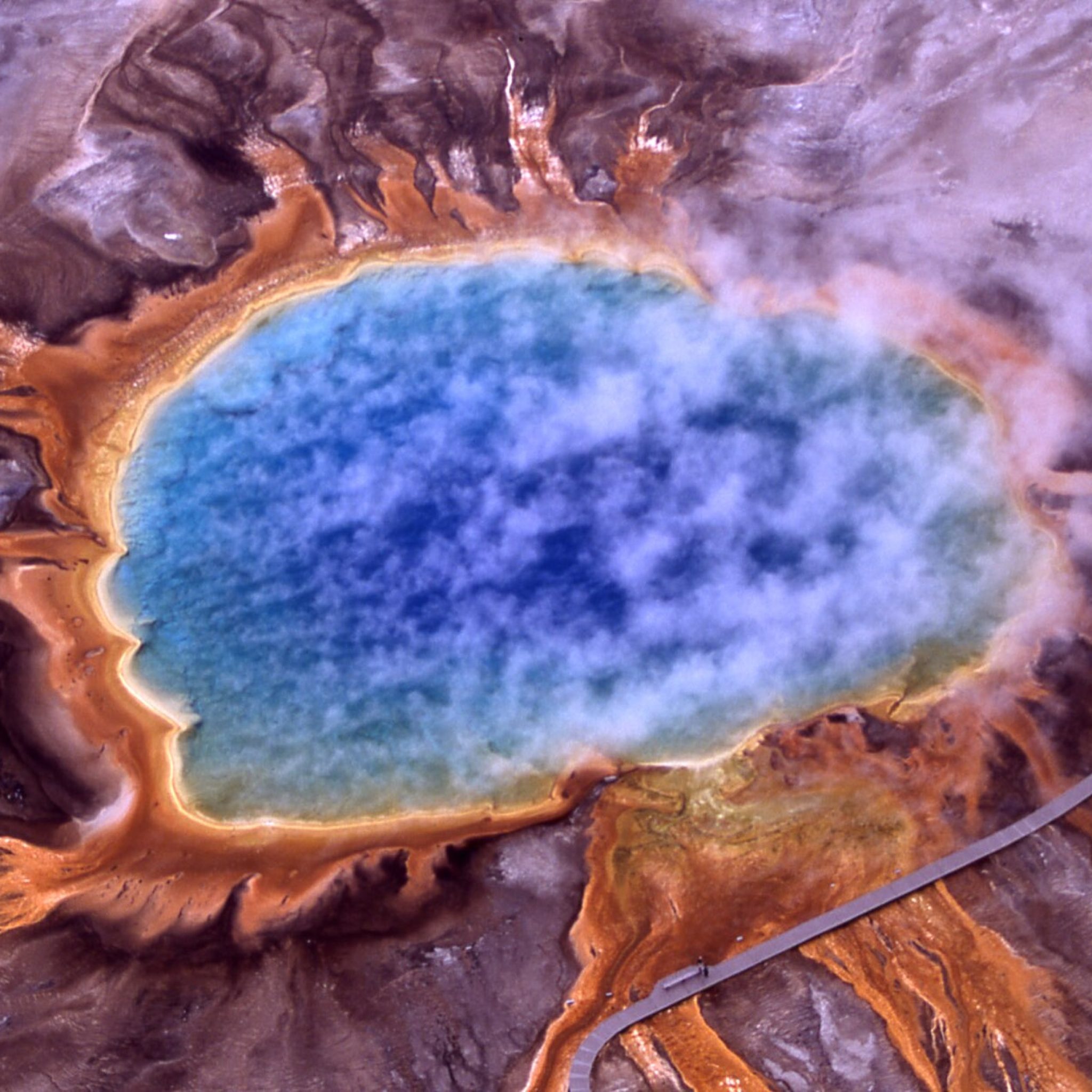 Aerial view of Grand Prismatic Spring in Yellowstone National Park